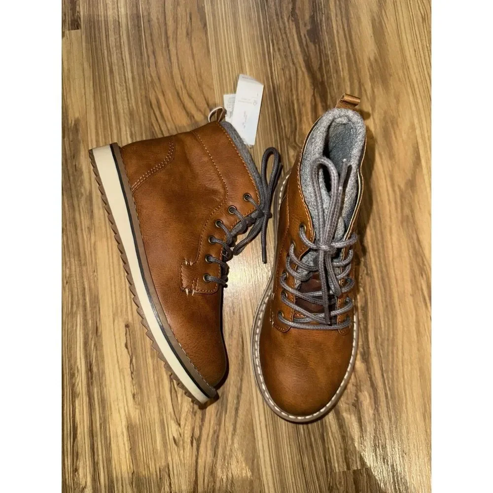 Old Navy NEW Little Boys Sz 1Y 1 Youth PU Hiking Boots Tan Gray‎ Laces